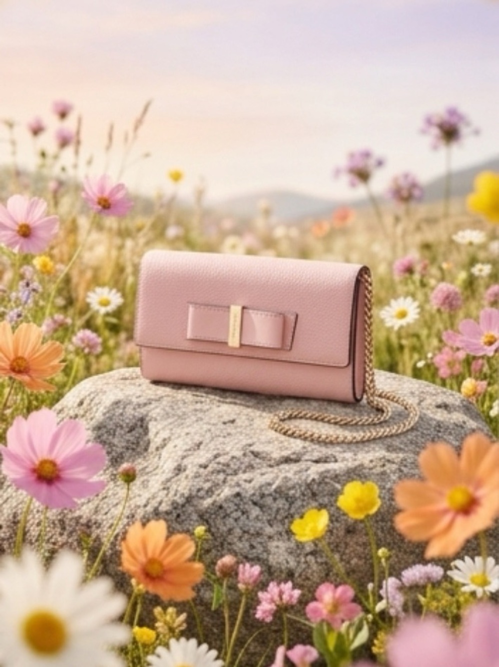Kate Spade Pink and Gold Bow Clutch